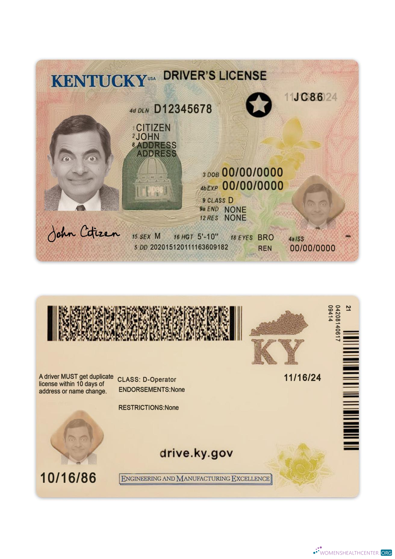download USA Kentucky driving license 2020 present